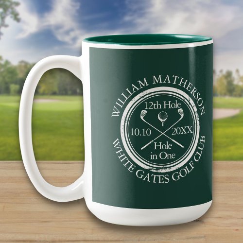 Golf Hole in One Emerald Green Custom Two_Tone Coffee Mug