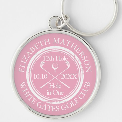 Golf Hole in One Feminine Pink Personalized Keychain
