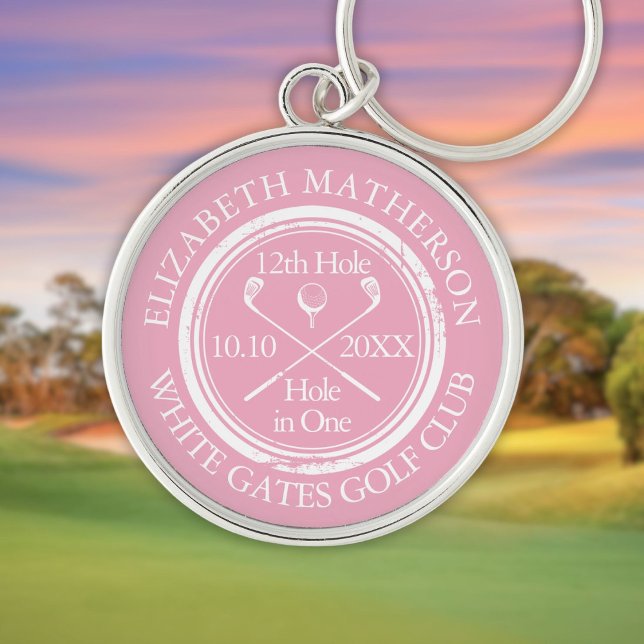 Golf Hole in One Feminine Pink Personalized Keychain (Golf Hole in One Feminine Pink Personalized Keychain)