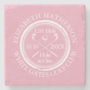 Golf Hole in One Feminine Pink Personalized Stone Coaster