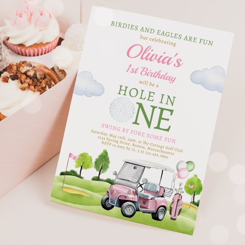 Golf Hole In One Girl First Birthday Par_Tee Invitation