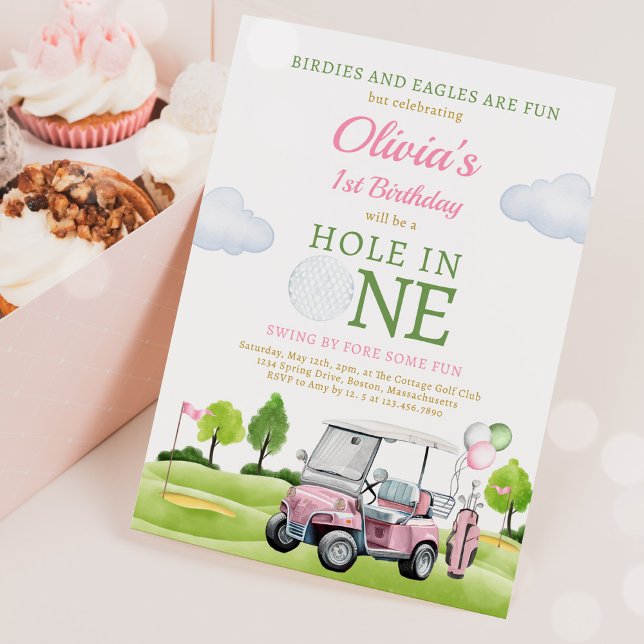 Golf Hole In One Girl First Birthday Par-Tee Invitation (Creator Uploaded)