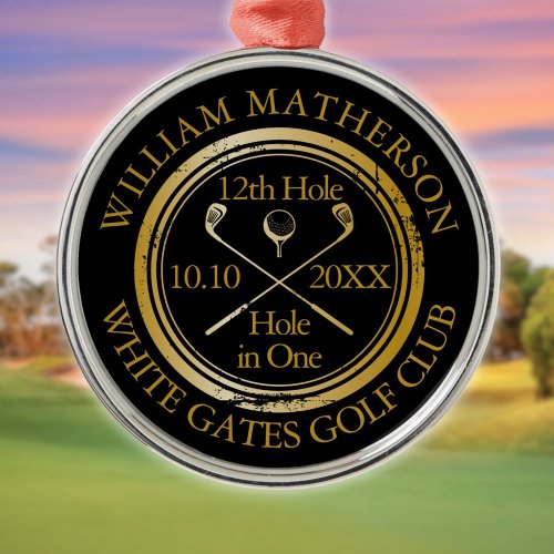 Golf Hole in One Gold And Black Metal Ornament