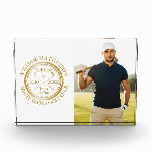 Golf Hole in One Gold Personalized Golfer Photo Acrylic Award