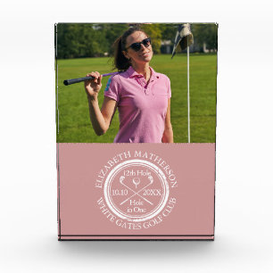 Golf Hole in One Golfer Photo Dusty Rose Pink Acrylic Award