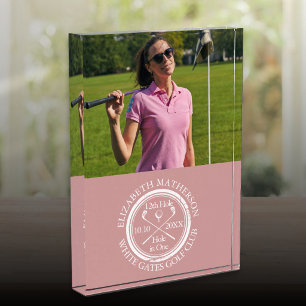 Golf Hole in One Golfer Photo Dusty Rose Pink Acrylic Award