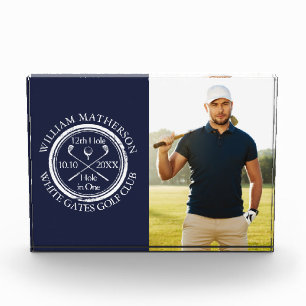 Golf Hole in One Golfer Photo Navy Blue Acrylic Award