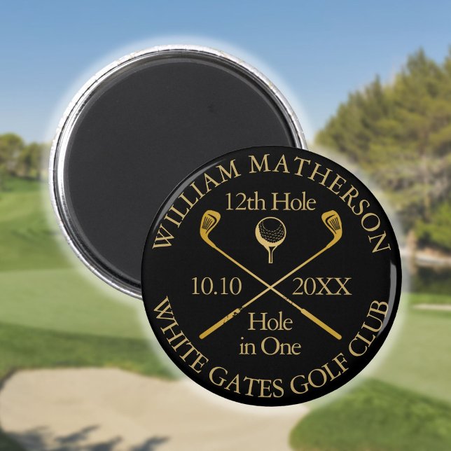 Golf Hole In One Personalized Black And Gold Magnet (Golf Hole In One Personalized Black And Gold Magnet)