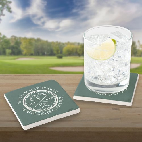 Golf Hole in One Personalized Emerald Green Stone Coaster