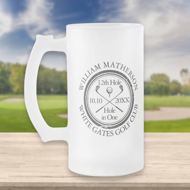 Golf Hole in One Personalized Frosted Glass Beer Mug (Creator Uploaded)