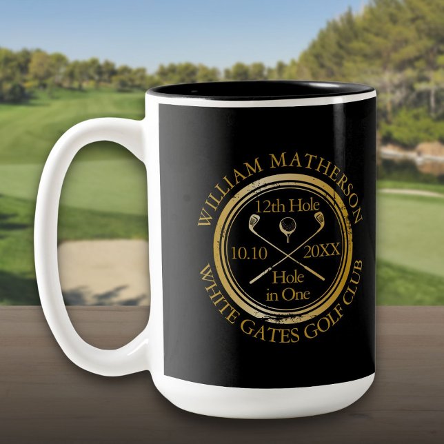 Golf Hole in One Personalized Gold And Black Two-Tone Coffee Mug (Golf Hole in One Personalized Gold And Black Two-Tone Coffee Mug)