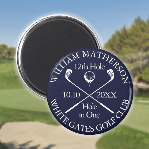 Golf Hole In One Personalized Navy Blue Magnet