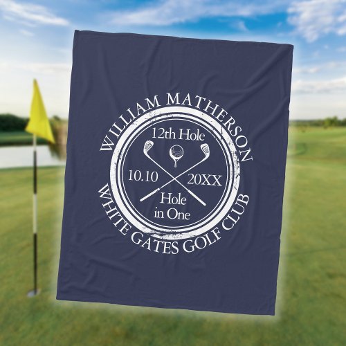 Golf Hole in One Royal Blue Personalized Fleece Blanket