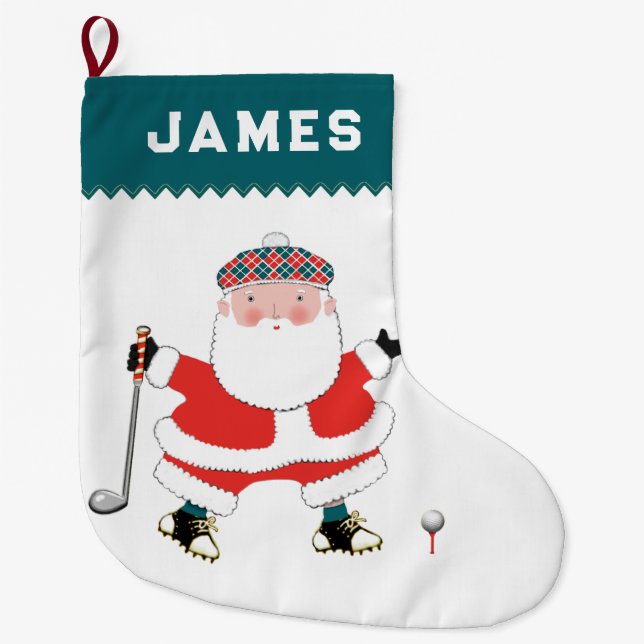 Golf Holiday Large Christmas Stocking (Front)