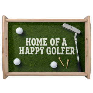 Golf Home of a happy golfer on green grass Serving Tray