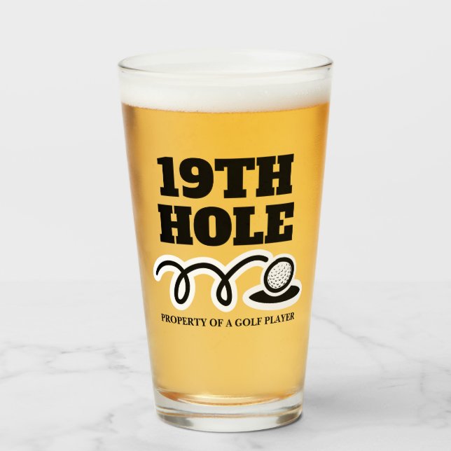 Golf humor 19th Hole beer glass gift for men (Front Filled)