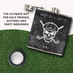  Golf Humor Grip It Sip It Custom Initials Black Flask