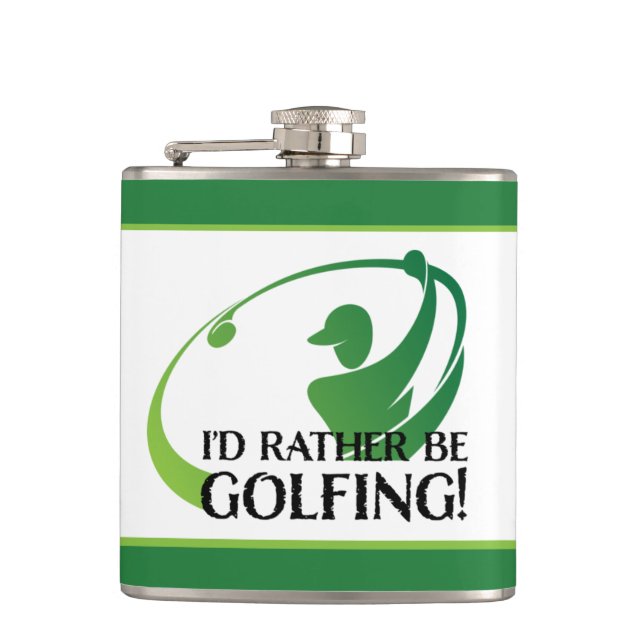 Golf Humor I'd Rather Be Golfing Golfer Funny Mens Flask (Front)