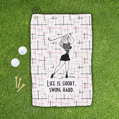 Golf Humor Retro Girl Pink Pattern Stylish Golf Towel