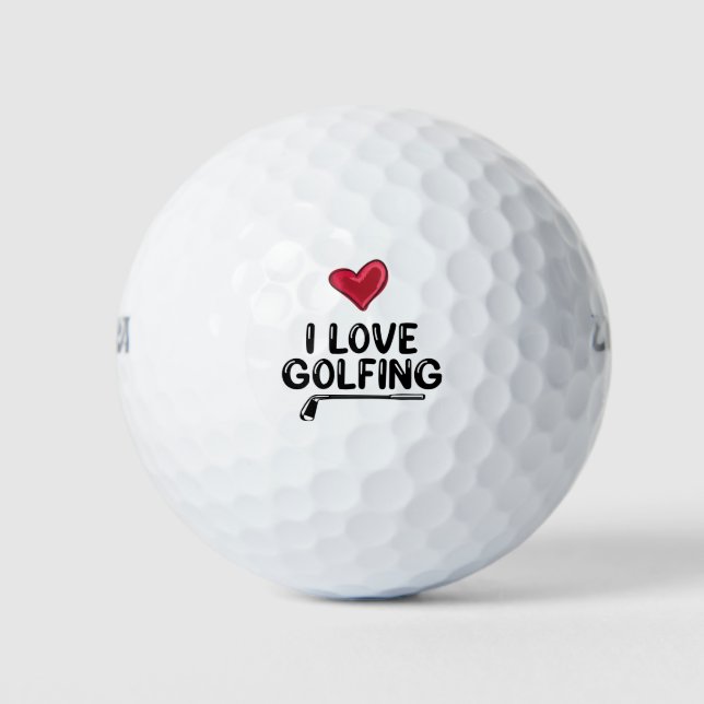 Golf I love golfing with red heart Valentine's Day Golf Balls (Front)
