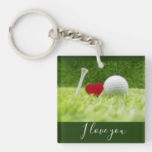 Golf I love you with tee and golf ball with love Keychain