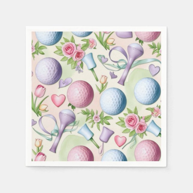 Golf in pink themed with flowers  for Lady golfer  Napkins (Front)