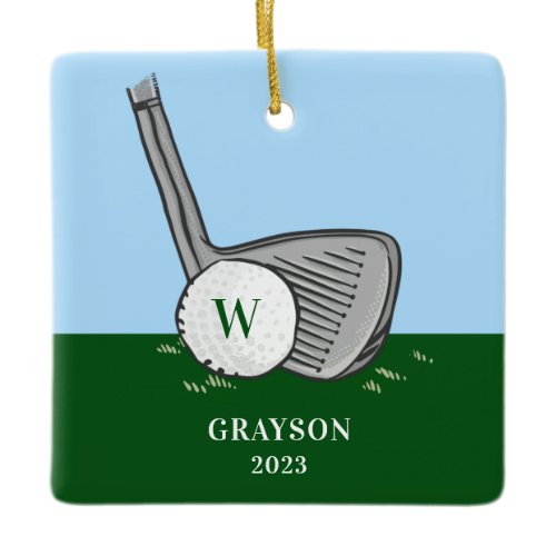 Golf Initial Name Ceramic Ornament