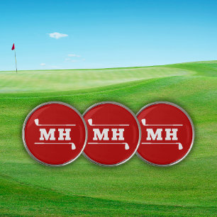 Golf Initials Classic Preppy Athletic Bold Red Ball Marker