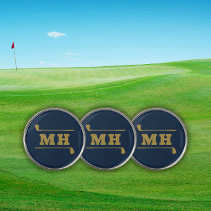 Golf Initials Classic Preppy Athletic Navy Gold Ball Marker