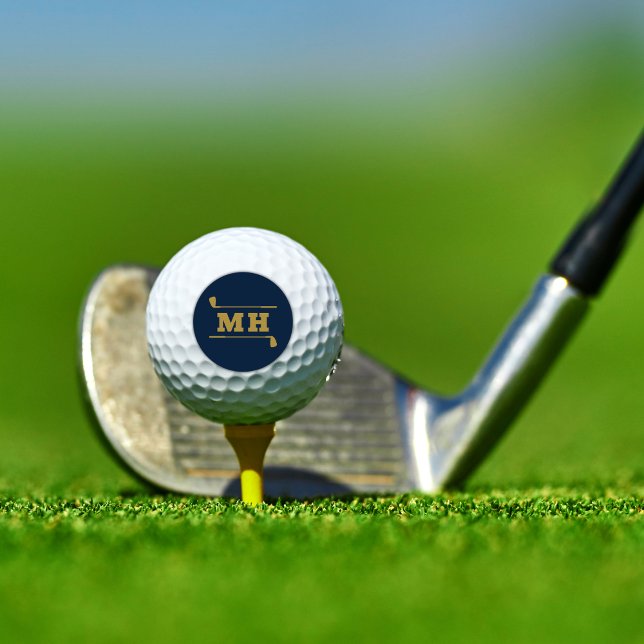  Golf Initials Classic Preppy Athletic Navy Gold Balls (Bold collegiate style with a modern edge. Personalized initials make it uniquely yours.)