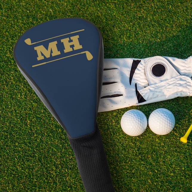  Golf Initials Classic Preppy Athletic Navy Gold Head Cover (Creator Uploaded)