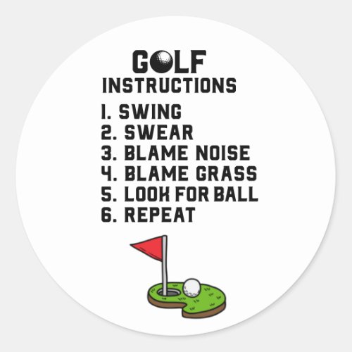 Golf Instruction Swing Swear at flag hole on green Classic Round Sticker