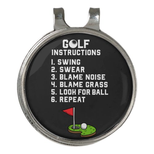 Golf Instruction Swing Swear at flag hole on green Golf Hat Clip