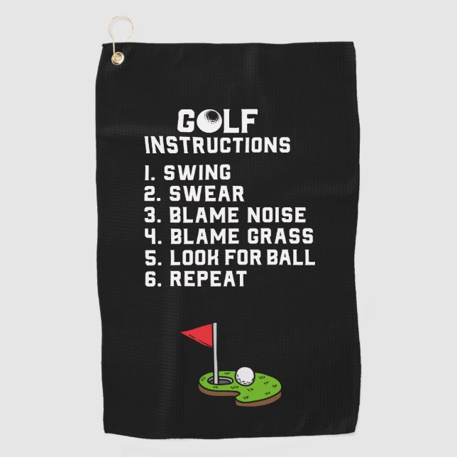 Golf Instruction Swing Swear at flag hole on green Golf Towel (Front)