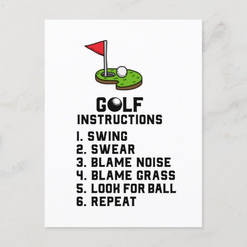 Golf Instruction Swing Swear at flag hole on green Postcard