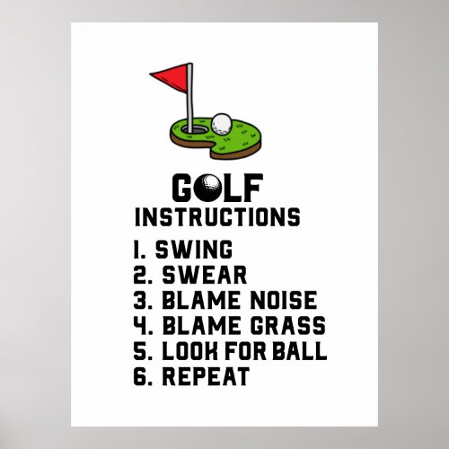 Golf Instruction Swing Swear at flag hole on green Poster