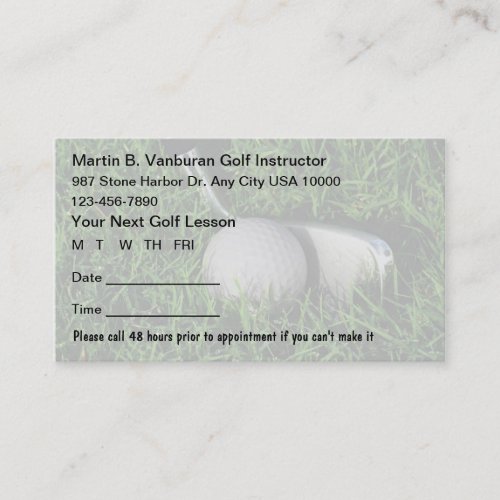 Golf Instructor Appointment Cards