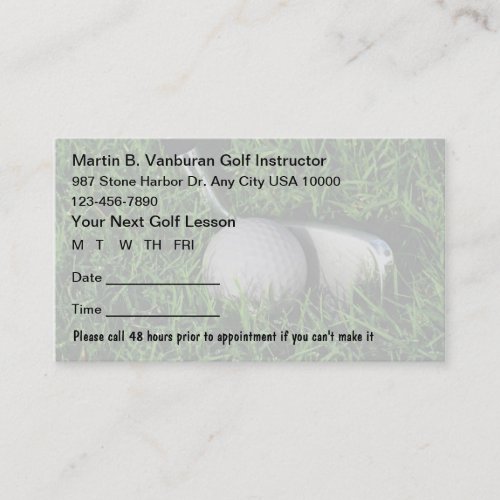 Golf Instructor Appointment Cards Business Card Templates