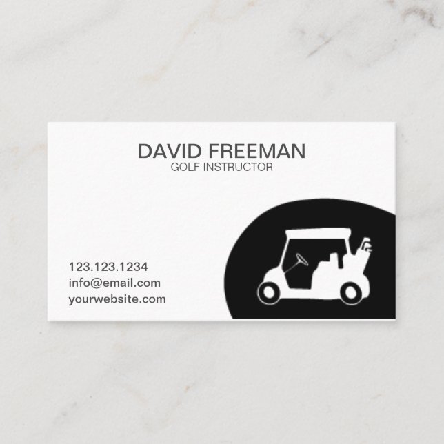 Golf Instructor Black and White Unique Golf Cart Business Card (Front)
