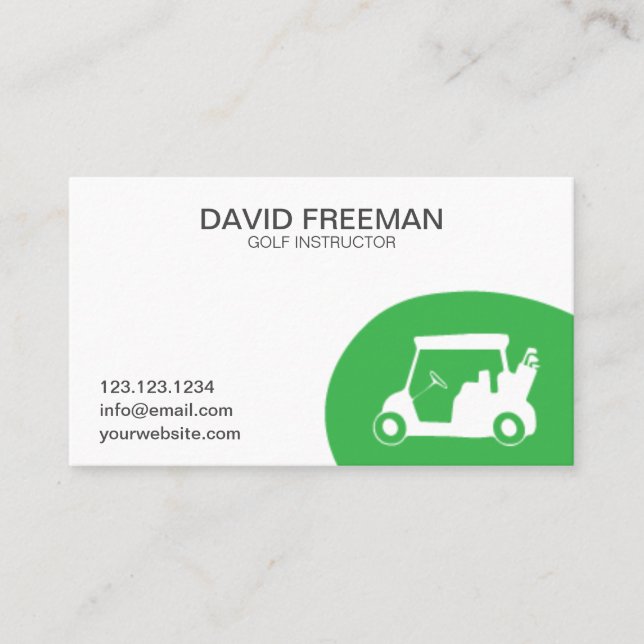 Golf Instructor Green and White Unique Golf Cart Business Card (Front)