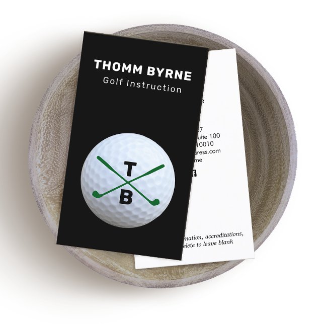 Golf Instructor Monogrammed Gold Ball Business Car Business Card (Creator Uploaded)