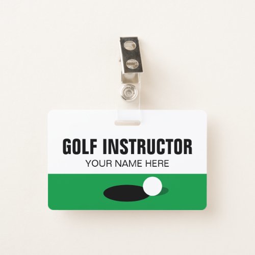 Golf Instructor name badge with clip or lanyard