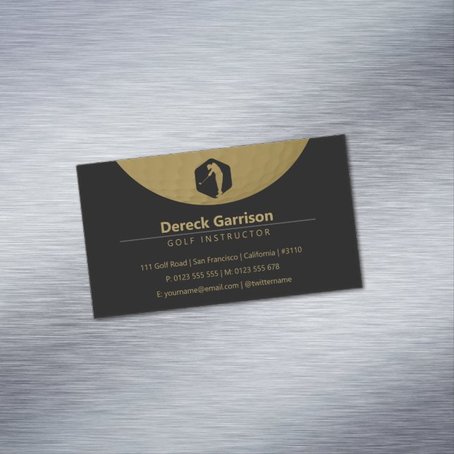 Golf Instructor | Professional Golf Lessons Gold Business Card Magnet (In Situ)