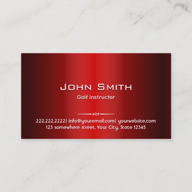 Golf Instructor Professional Red Metal Business Card (Front)
