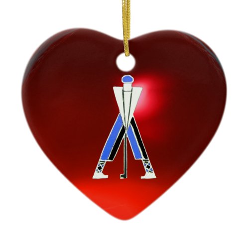 GOLF INSTRUCTOR RED RUBY HEART MONOGRAM CERAMIC ORNAMENT