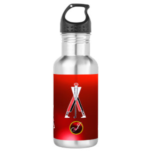 GOLF INSTRUCTOR RED RUBY MONOGRAM STAINLESS STEEL WATER BOTTLE