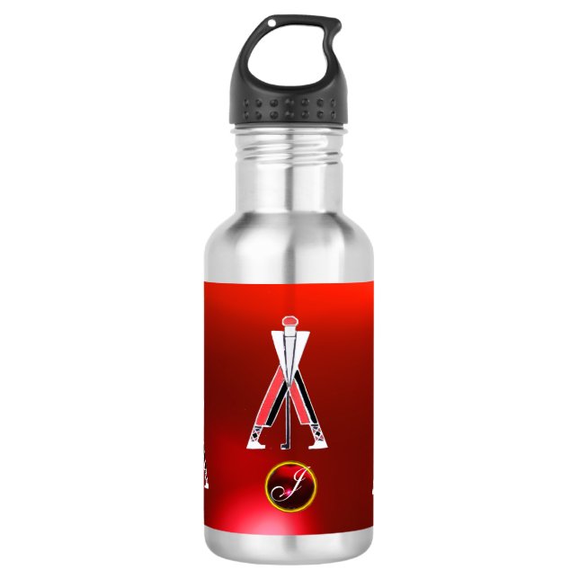 GOLF INSTRUCTOR RED RUBY MONOGRAM STAINLESS STEEL WATER BOTTLE (Front)