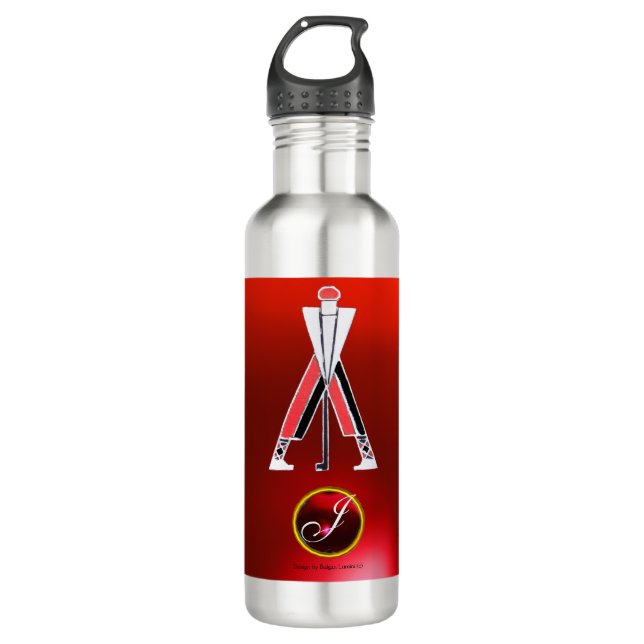 GOLF INSTRUCTOR RED RUBY MONOGRAM STAINLESS STEEL WATER BOTTLE (Front)