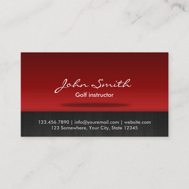 Golf Instructor Stylish Red Stage Business Card (Front)