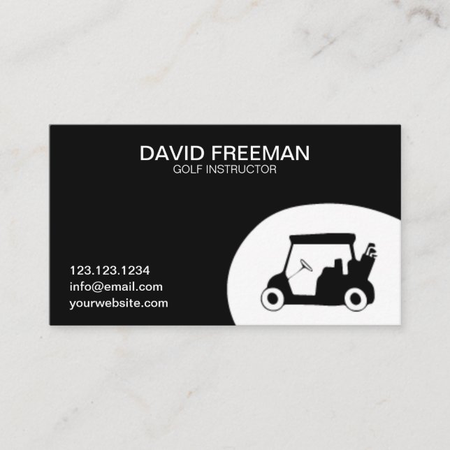 Golf Instructor White and Black Unique Golf Cart Business Card (Front)